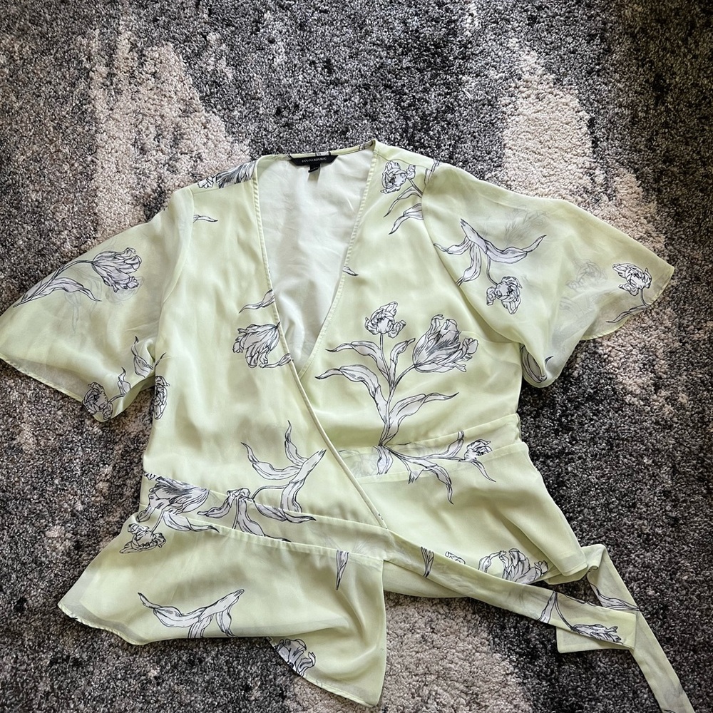 Banana Republic Green Wrap Blouse with Tie Front